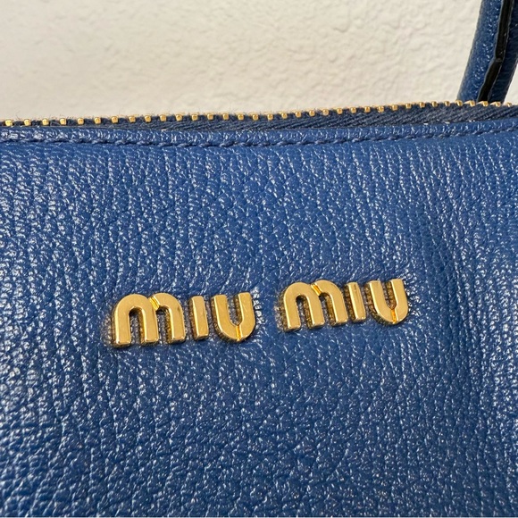 MIU MIU Tote Shoulder Crossbody Bag Leather Blue - Picture 7 of 15